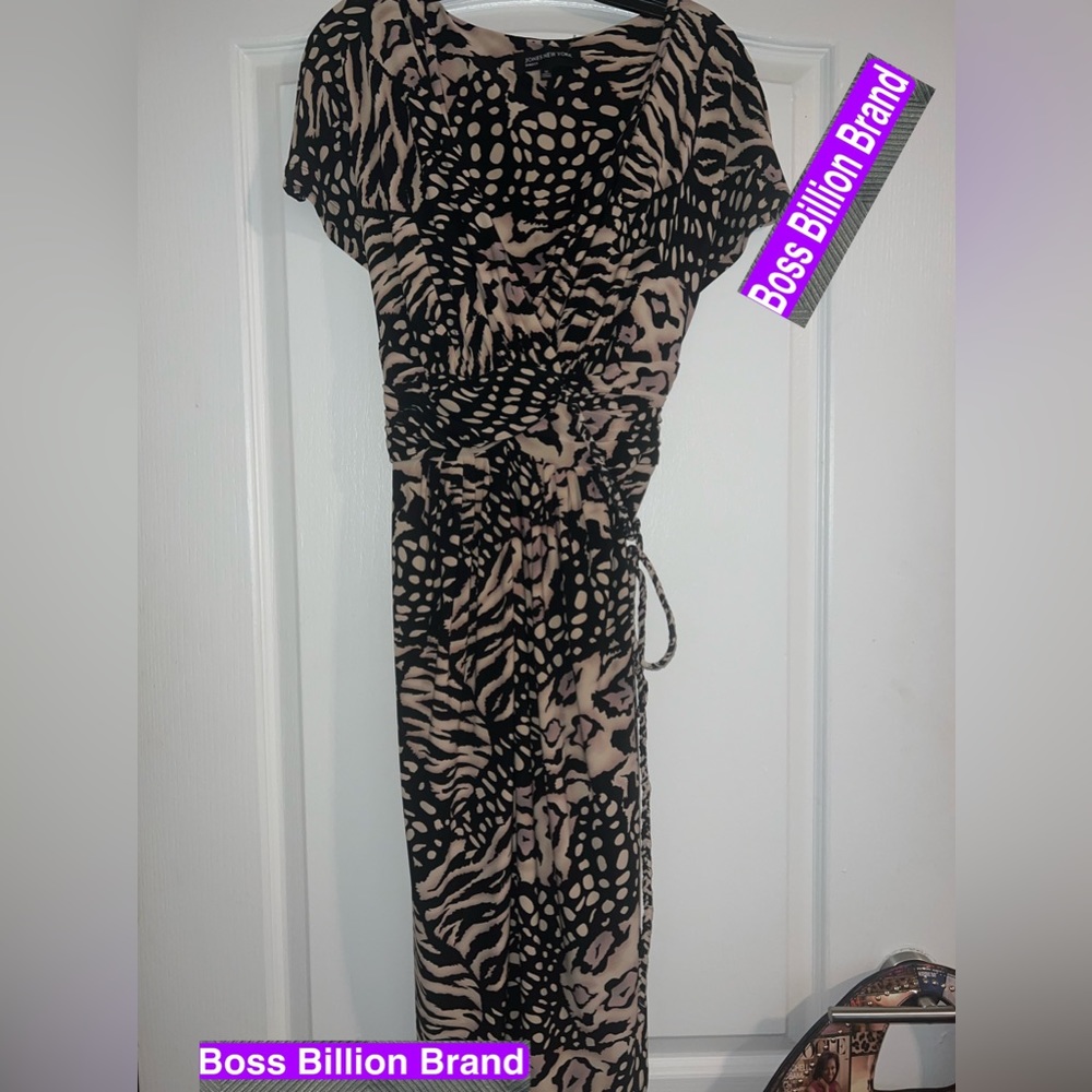 JONES NY TAN & BLACK CROSS DRESS W/ ROPE BELT - MED